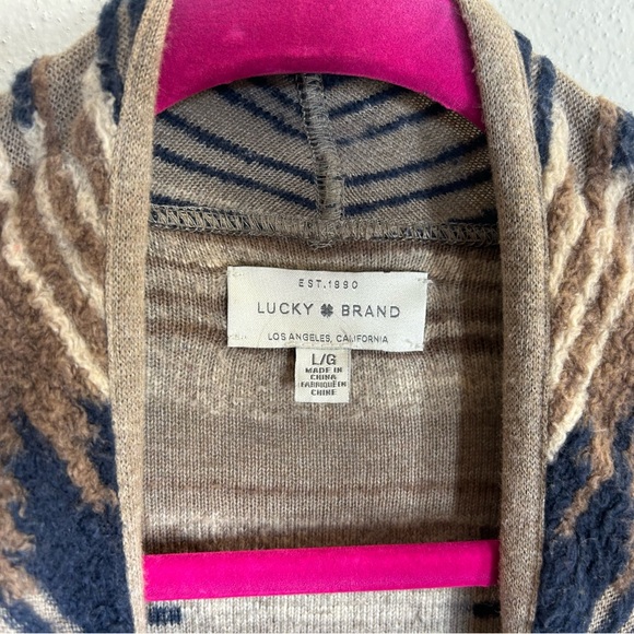 Lucky Brand L Textured Aztec Multicolor Knit Cardigan Open Front Boho Western - Picture 3 of 13